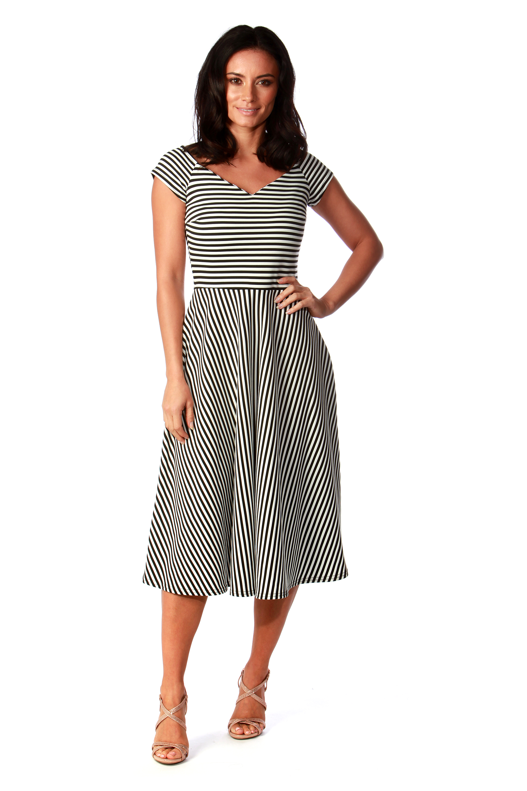 Monochrome Alvera Ribbed  Skater Dress