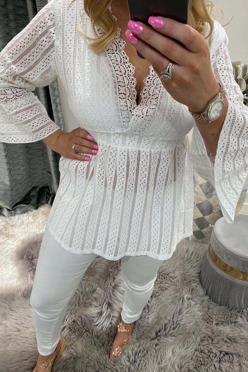 White  Annabelle Crochet Top