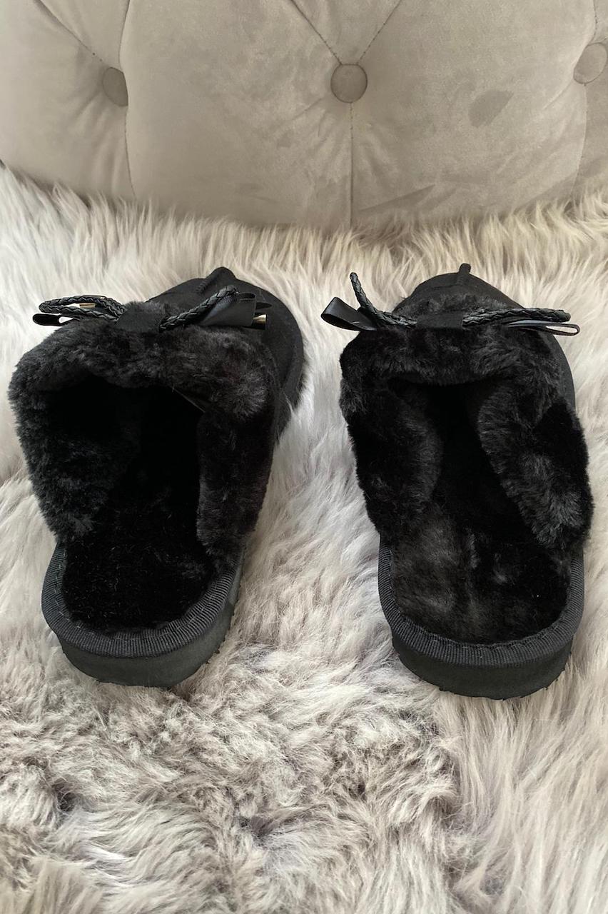 Black Faux Fur Slippers