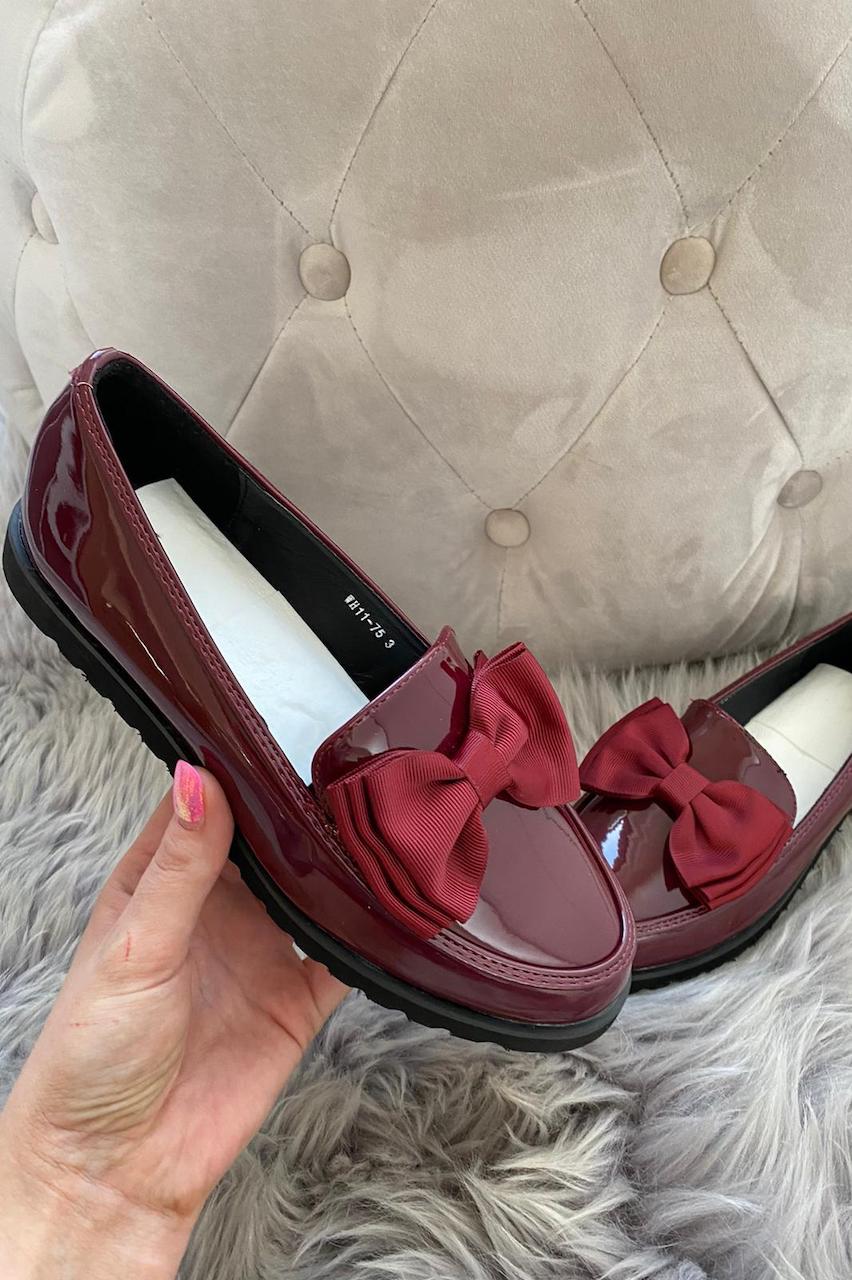 Wine Patent Bow Loafers 