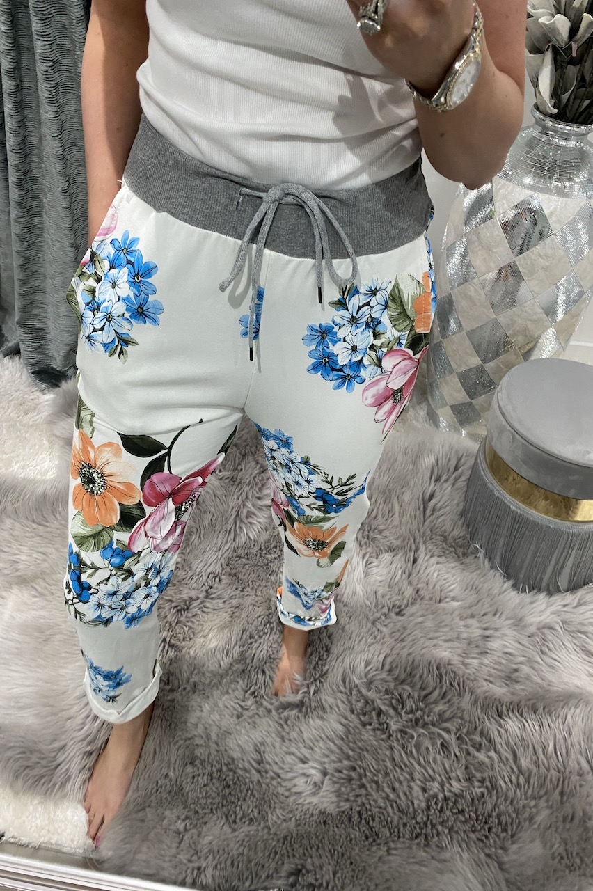 White Blue Pink Draw String Joggers Want That Trend