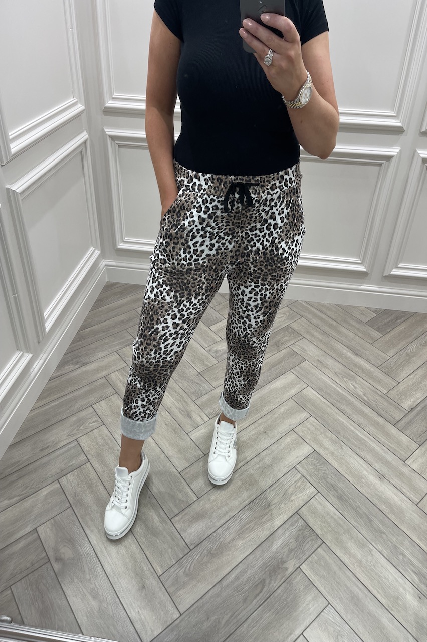 Taupe Cheetah Drawstring Joggers Want That Trend