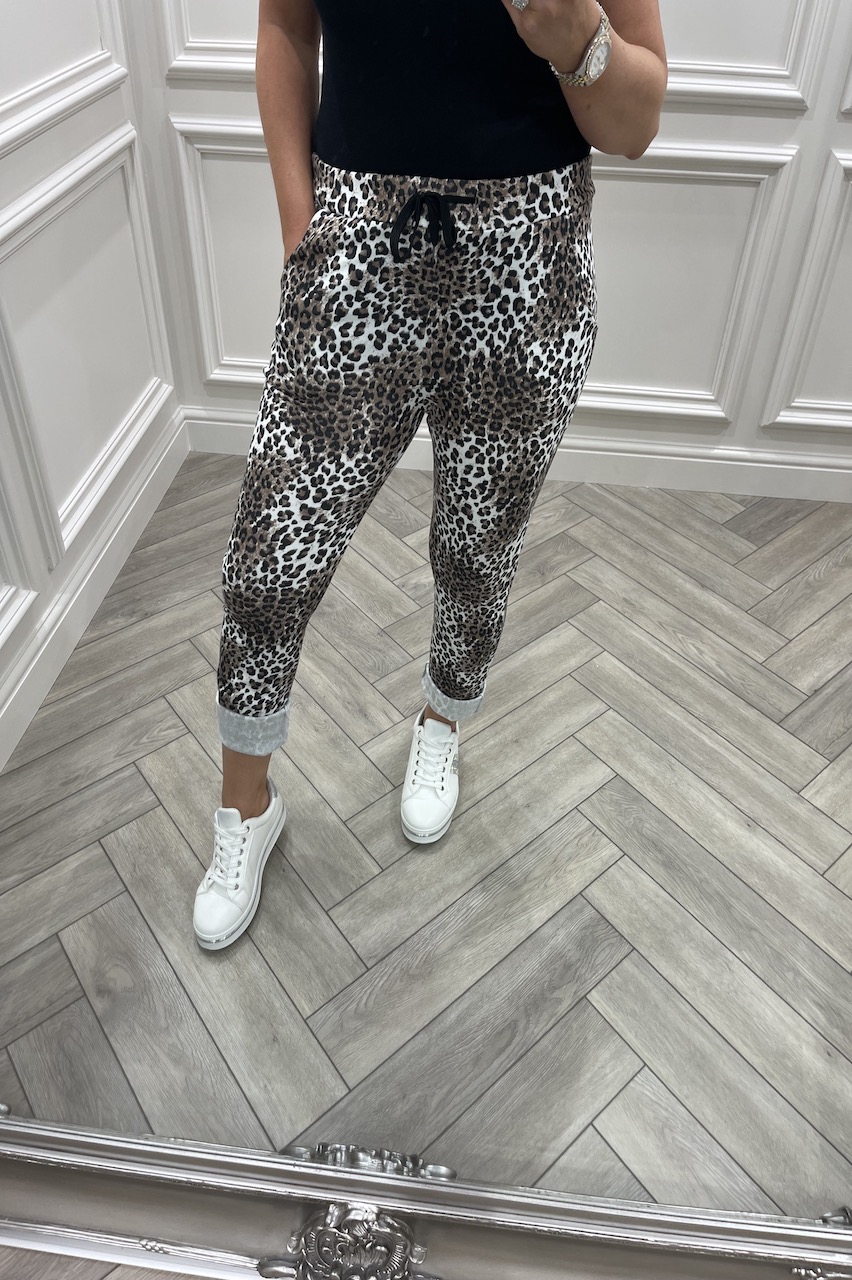 Taupe Cheetah  Drawstring Joggers 