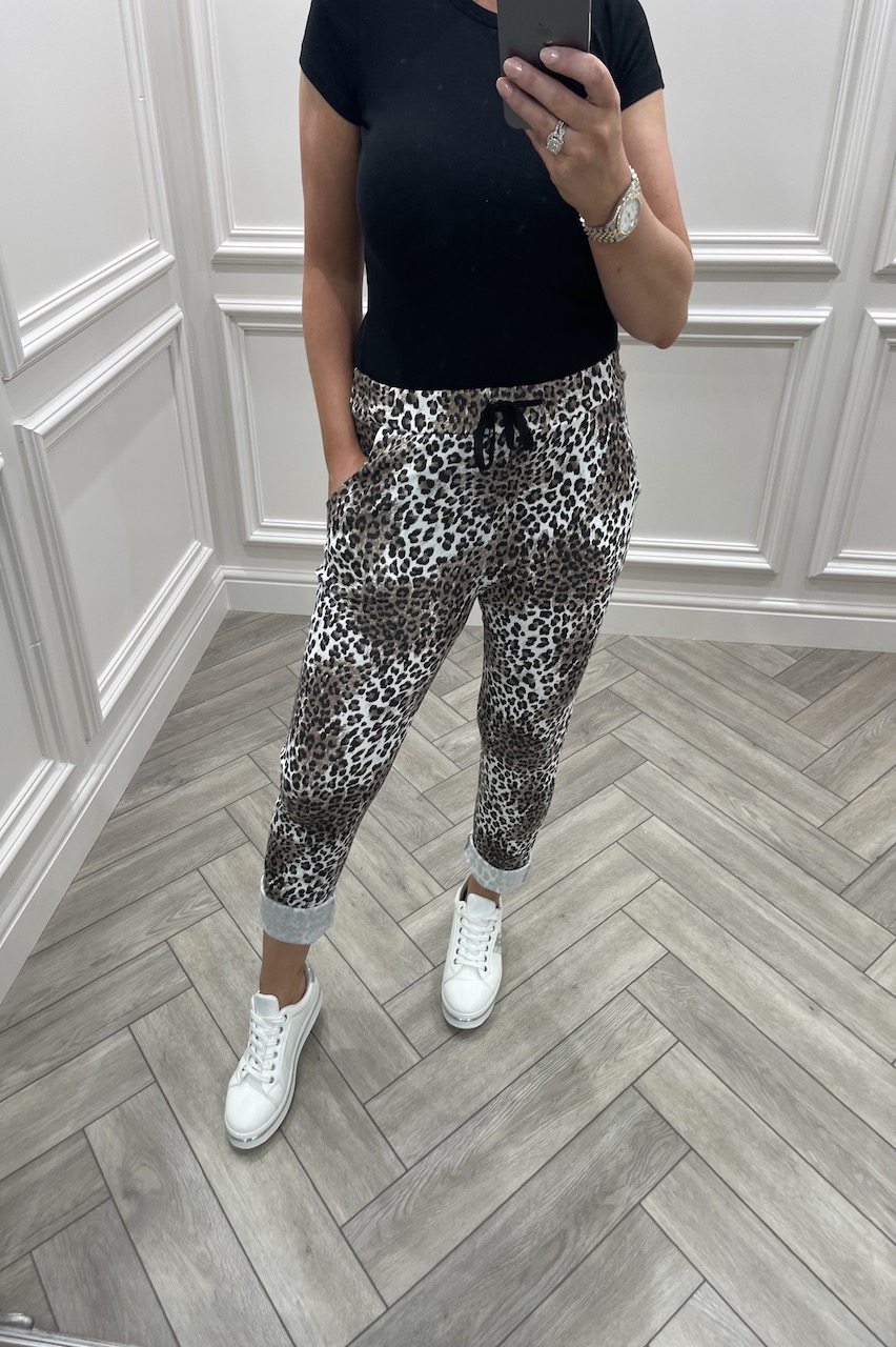 Taupe Cheetah  Drawstring Joggers 