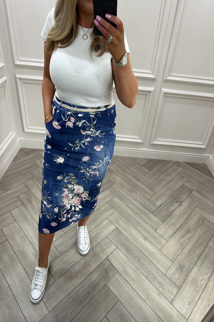 Dark Floral Midi Skirt