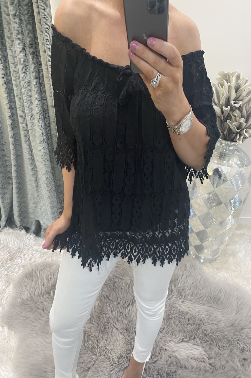 black crochet blouse