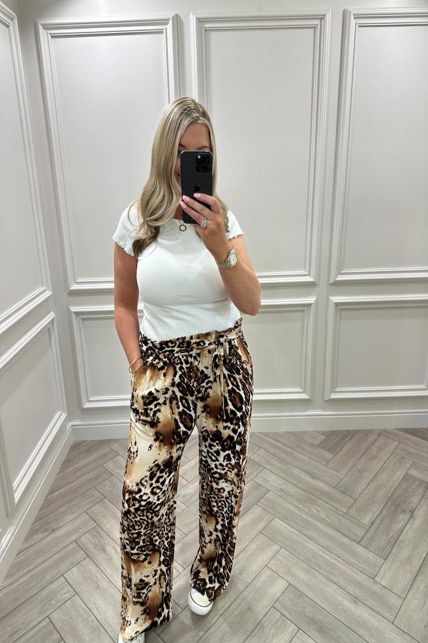 Brown Liora Leopard  Relaxed  Elasticated Trousers