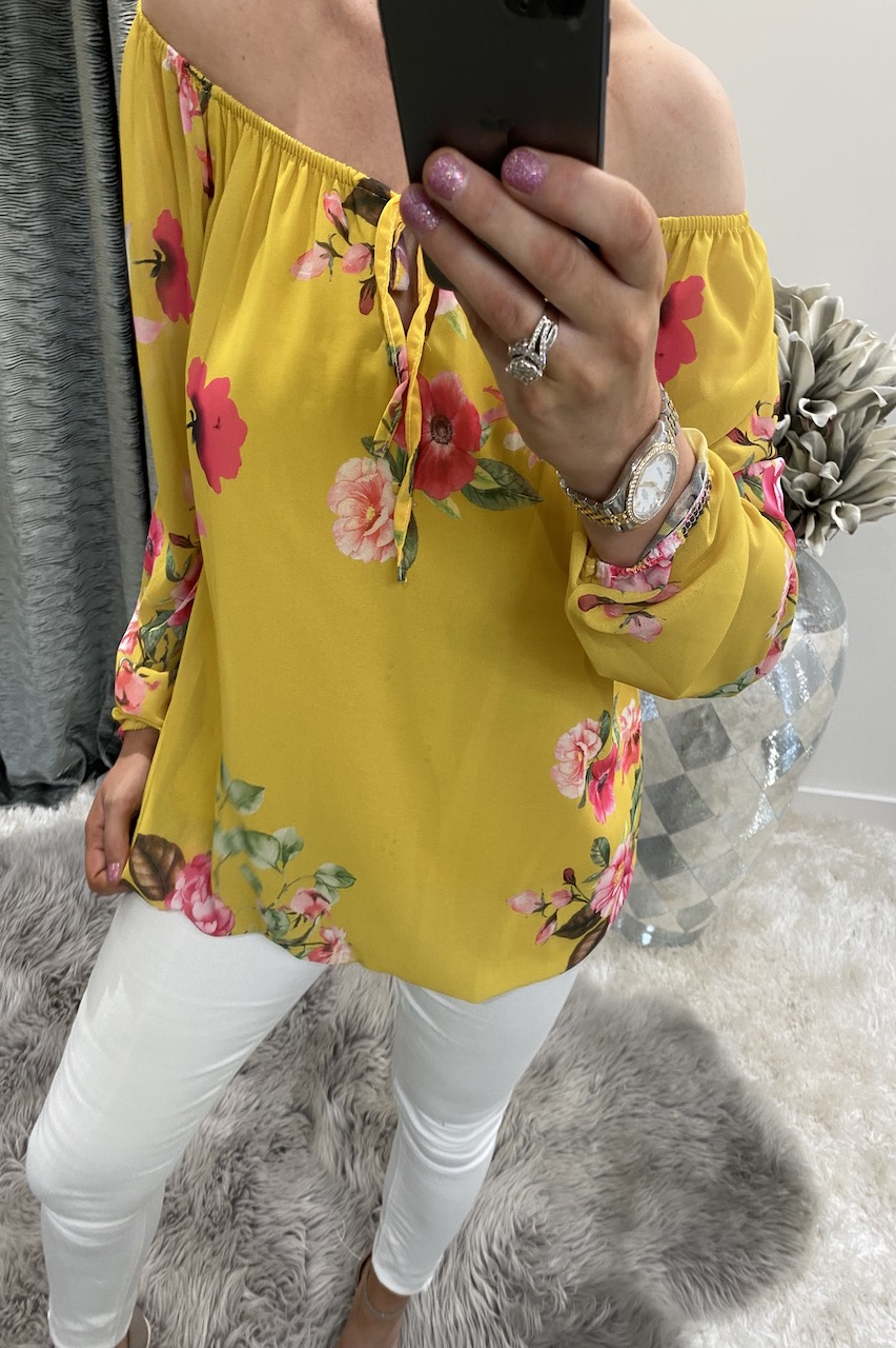 yellow floral blouse
