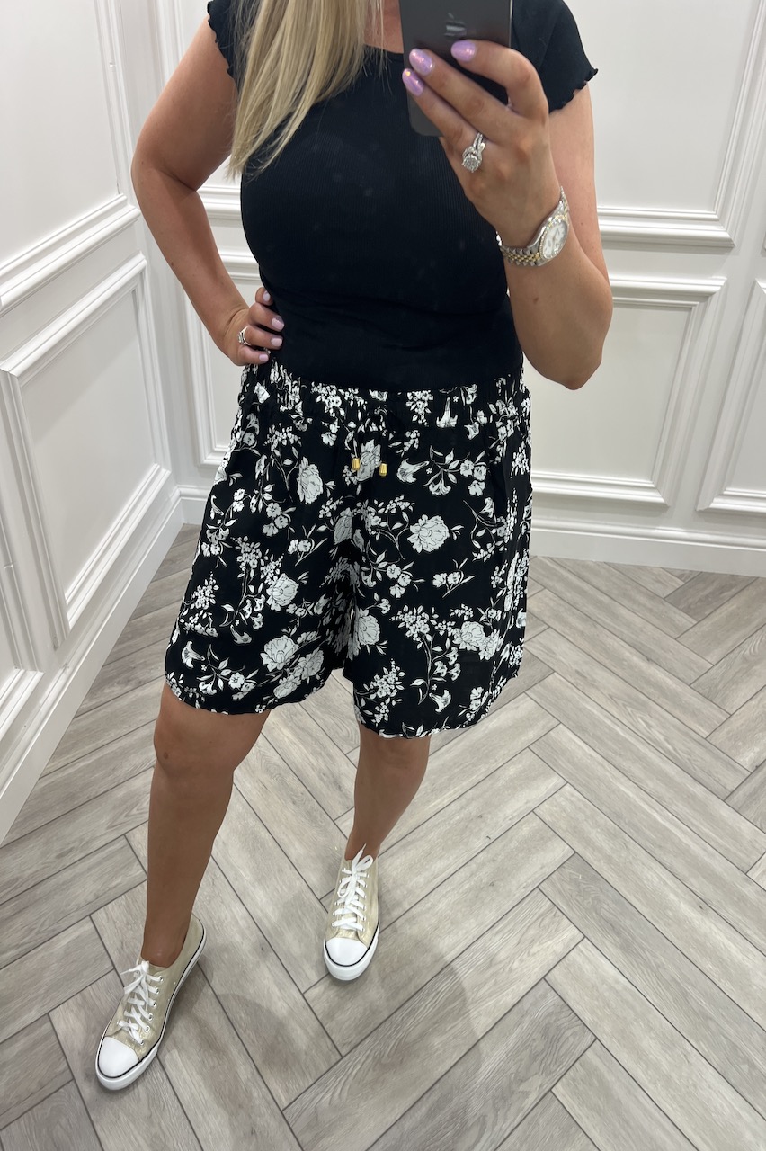 Martina Black Floral Shorts