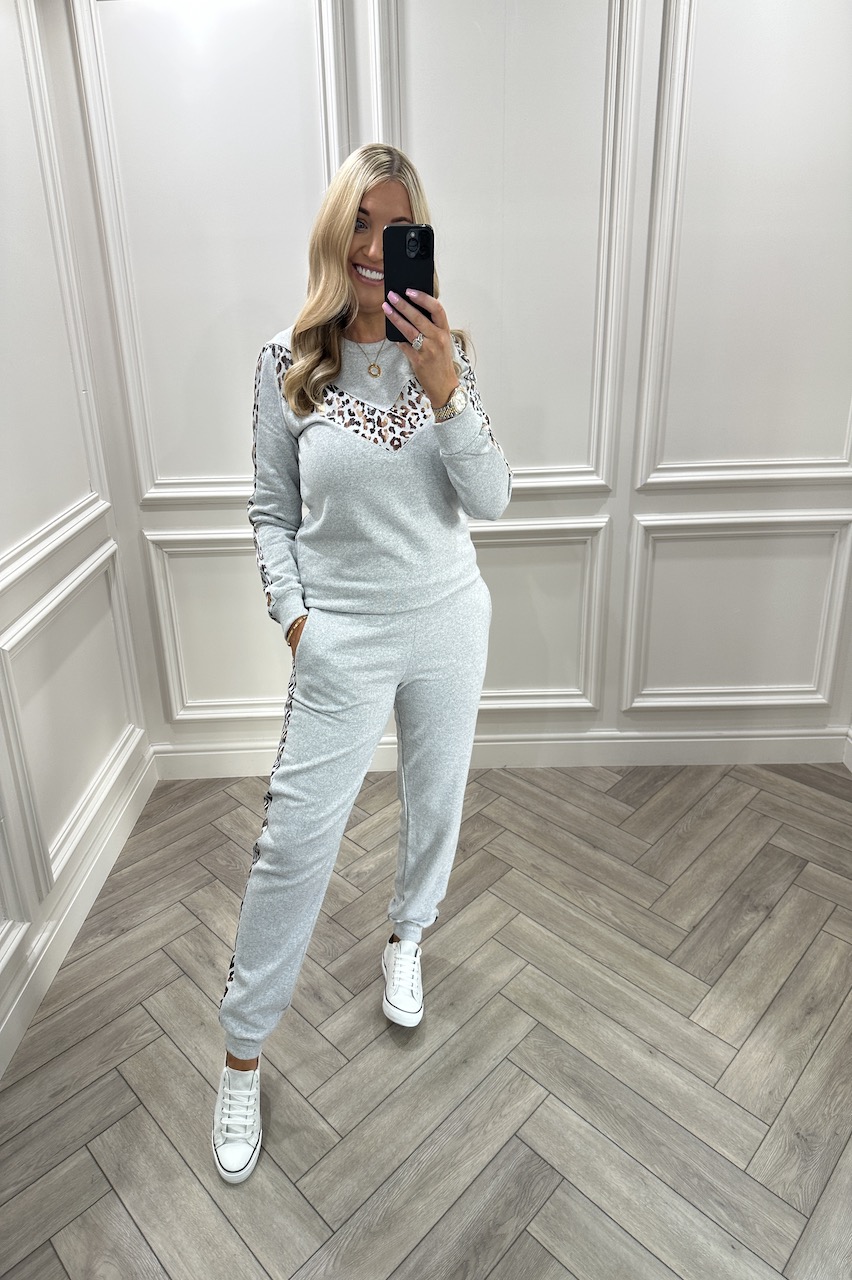 Luxury Grey Shimmer Leopard Loungesuit