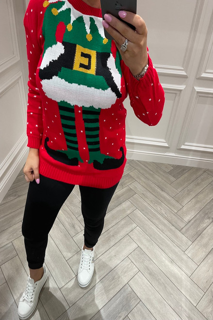 Red Elf Christmas Jumper - Want That Trend