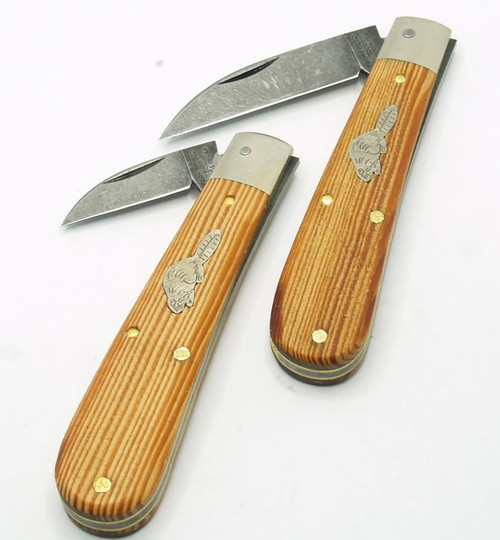 2 Knife Set Great Eastern Cutlery Farm & Field Wood Chipper Antique Heart Pine Wood 930126L  & 930126S  6