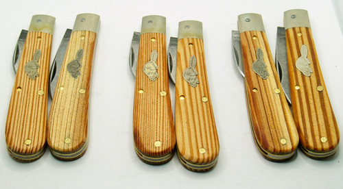 Lot of 6 Knives, 3 sets Great Eastern Cutlery Farm & Field Wood Chipper Antique Heart Pine Wood 930126L  & 930126S