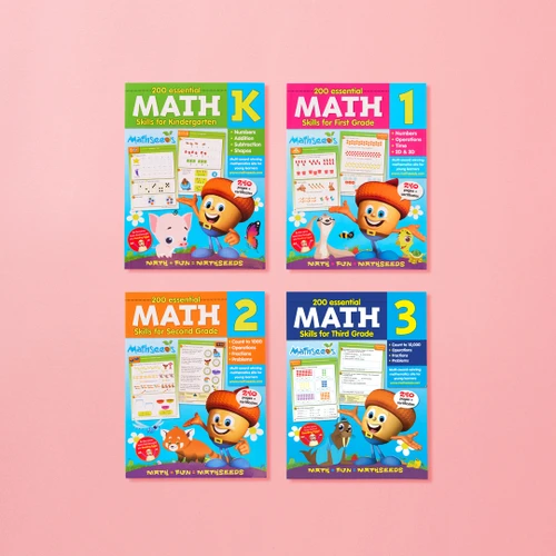 Essential Skills Math Bundle Kindergarten to Grade 3 – 4 full-color math workbooks, ESA eligible homeschool math curriculum