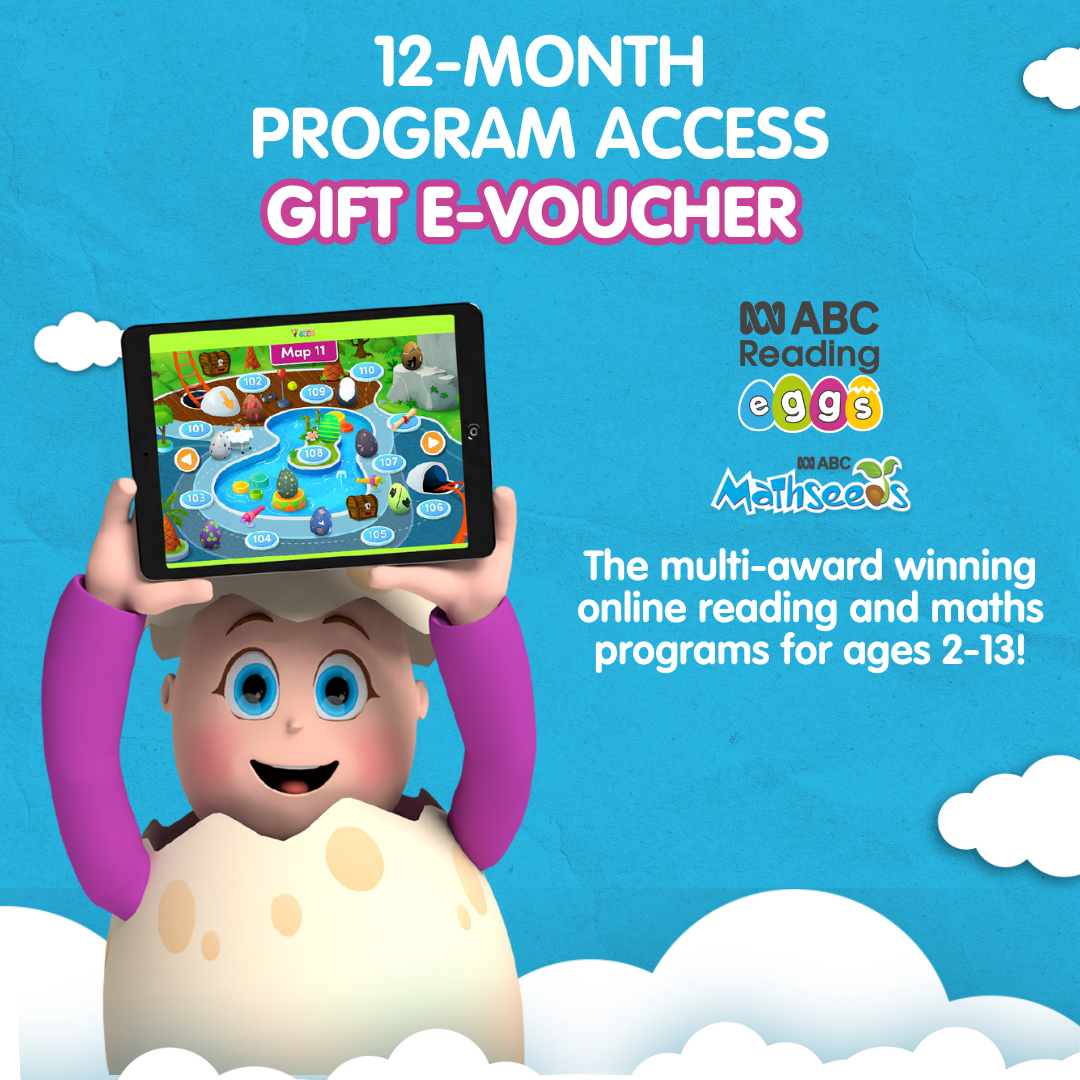 12-month Program Access Gift E-Voucher to ABC Reading Eggs and ABC Mathseeds