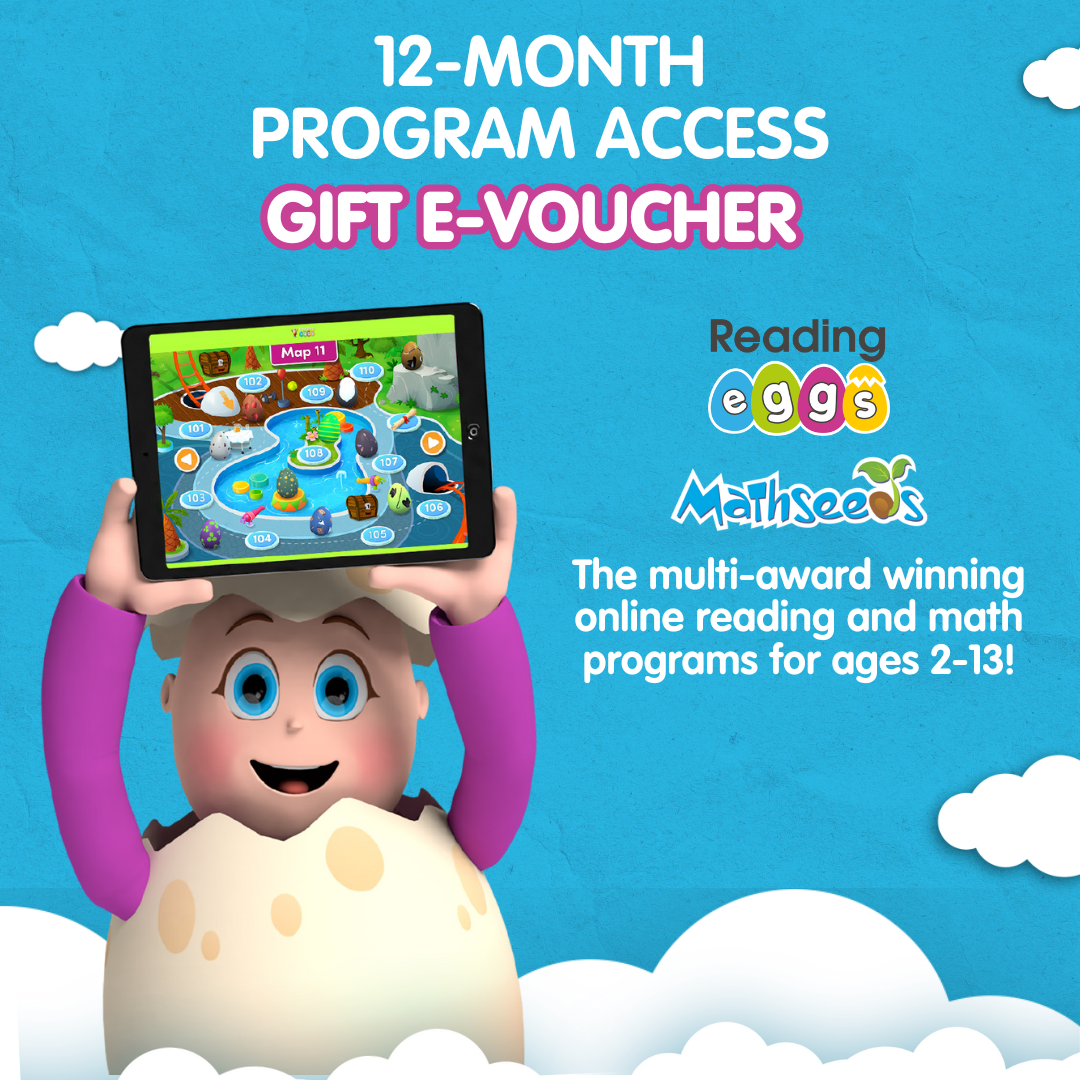 12 month Program Access Gift E-Voucher to Reading Eggs and Mathseeds