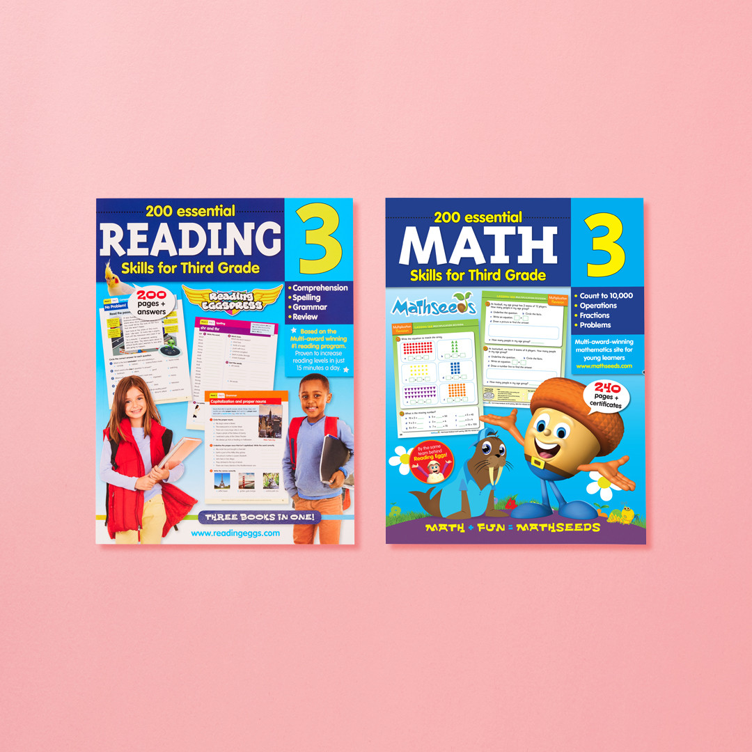 Third Grade Reading & Math Essential Skills Bundle – 2 Full-Color Workbooks