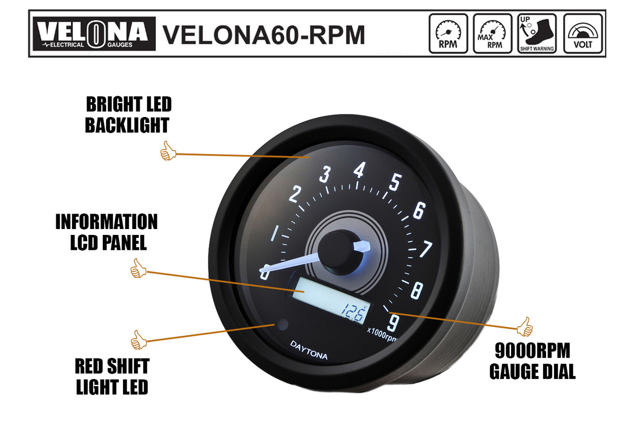HONDA GB350/S VELONAΦ60 9000RPM TACHOMETER KIT, BLK/BLK, 21943