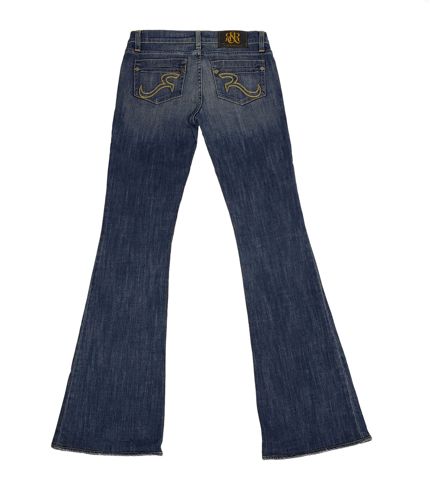 Rock & Republic Medium Indigo Mid-Rise Hip Hugger Slim Fit Bell Bottom Jeans - Size 26