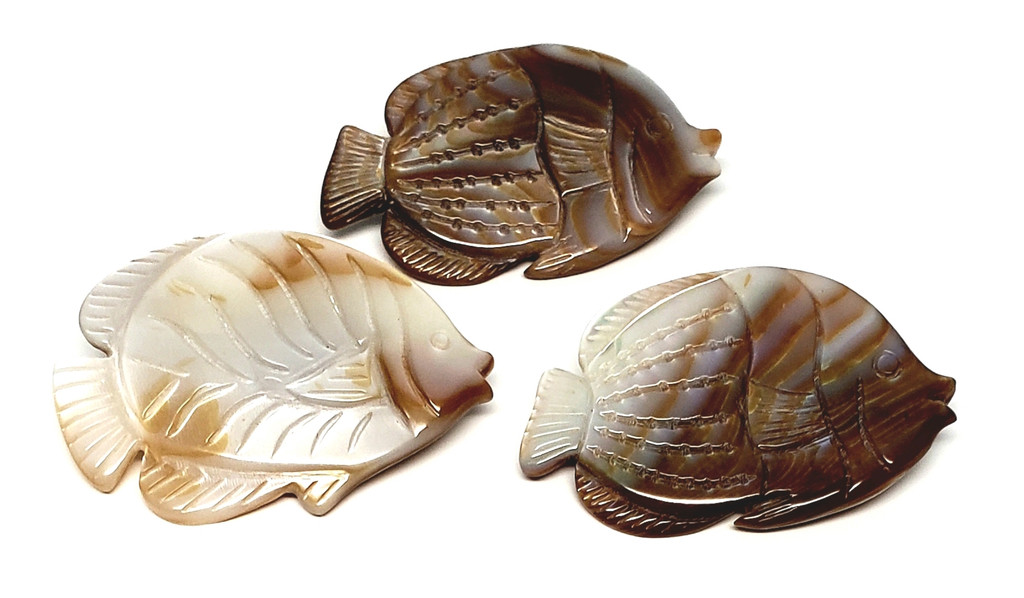 Mother of Pearl School of Three Fish Demi Parure Brooch Set - Vintage