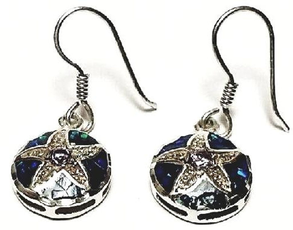 Sterling Silver Starfish Blue Mosaic Amethyst Center Earrings - Vintage
