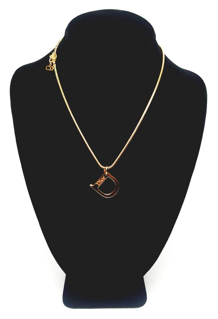 Christian Dior "D" Gold Tone Necklace - 1990s Vintage  