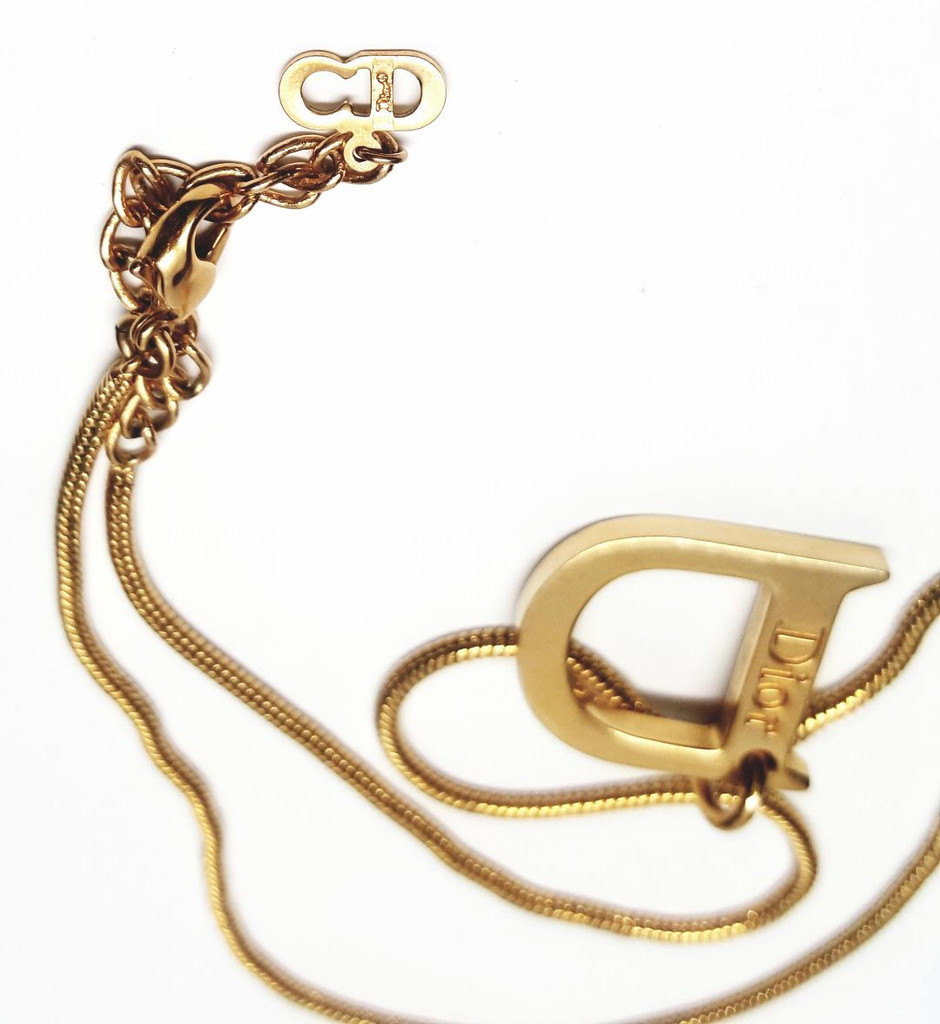 Christian Dior "D" Gold Tone Necklace - 1990s Vintage  
