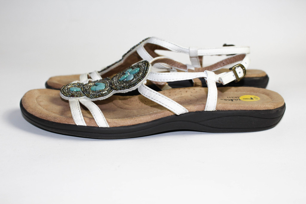 Clarks Artisan White Leather Strappy Faux Turquoise Sandals - US 7