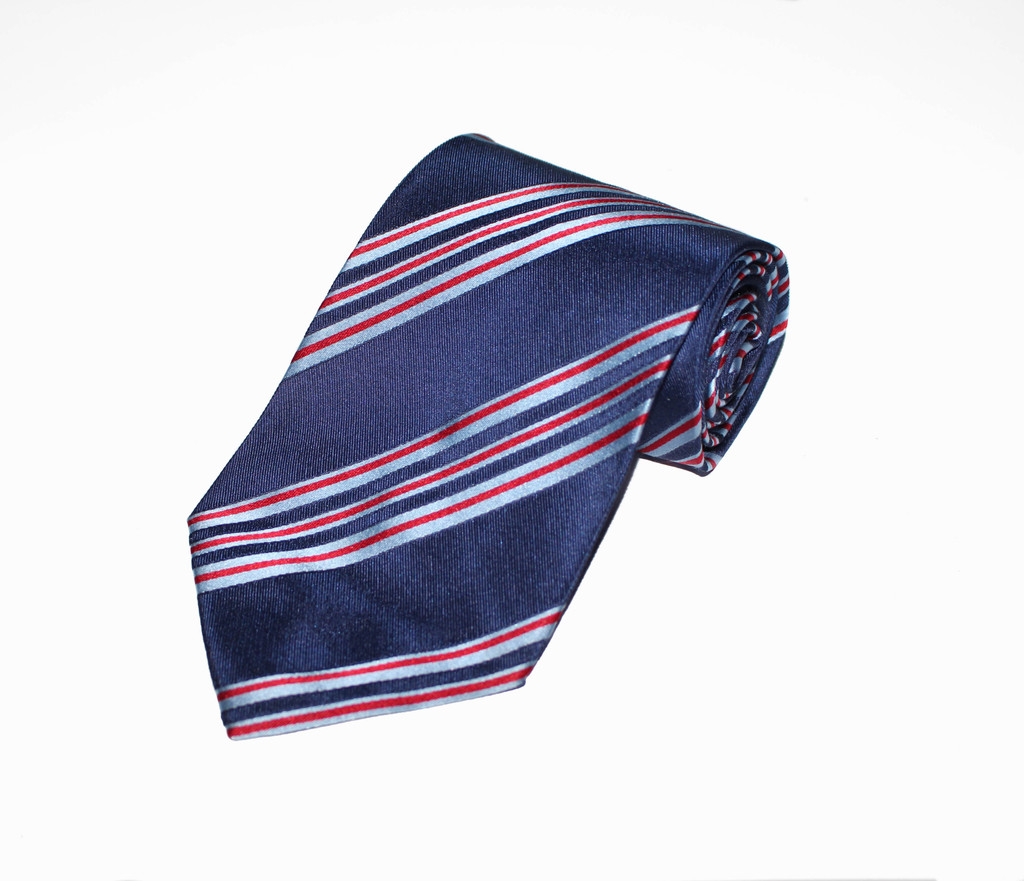 Luciano Barbera Silk Navy Red & Baby Blue Slanted Tie - New