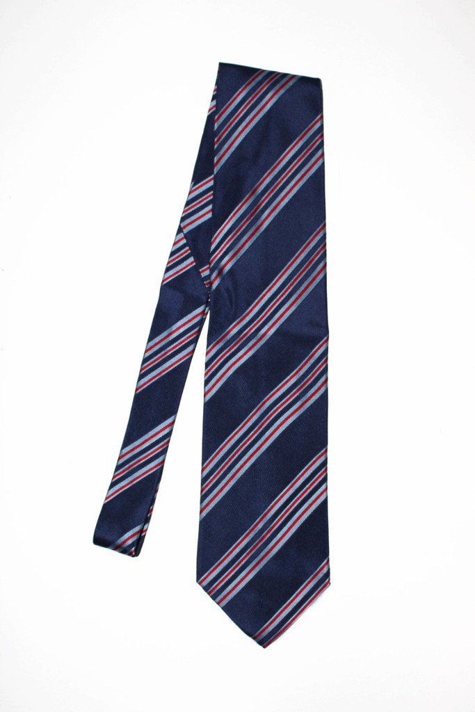 Luciano Barbera Silk Navy Red & Baby Blue Slanted Tie - New