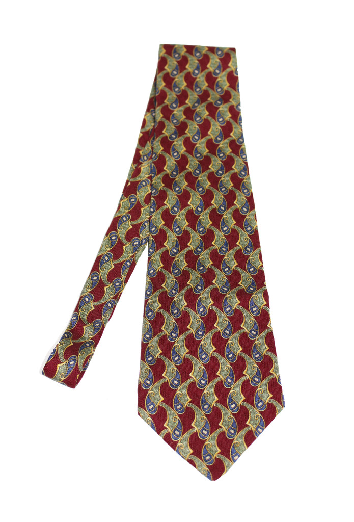 Countess Mara Silk Crimson Green & Navy Paisley Tie - Vintage Deadstock