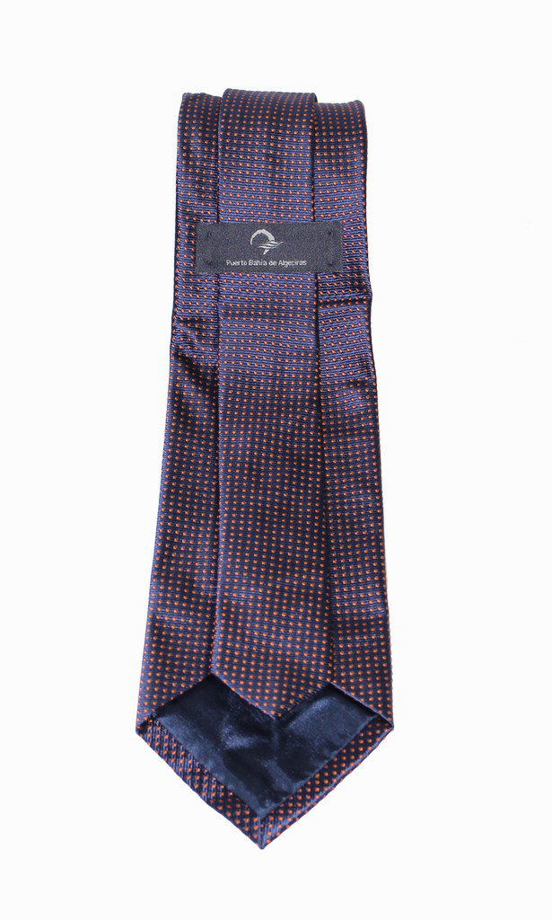 Puerto Bahia de Algeciras Silk Navy & Orange Micro Polka Dots Tie - Vintage Deadstock E.E.C.