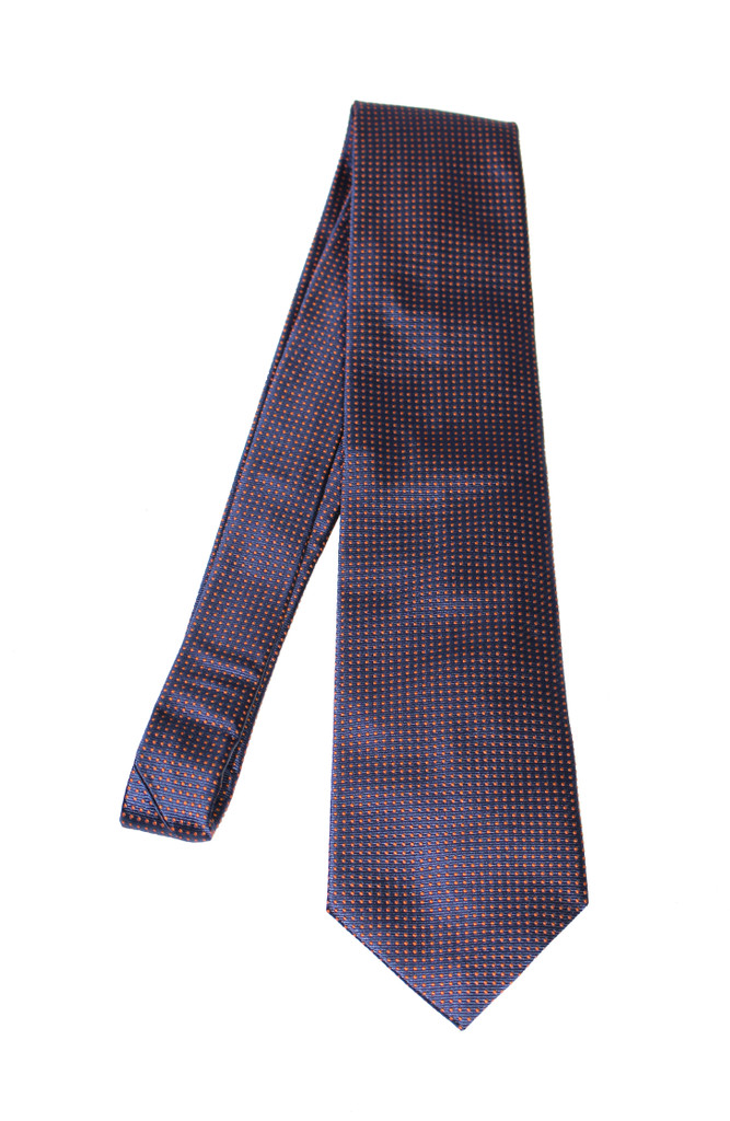 Puerto Bahia de Algeciras Silk Navy & Orange Micro Polka Dots Tie - Vintage Deadstock E.E.C.