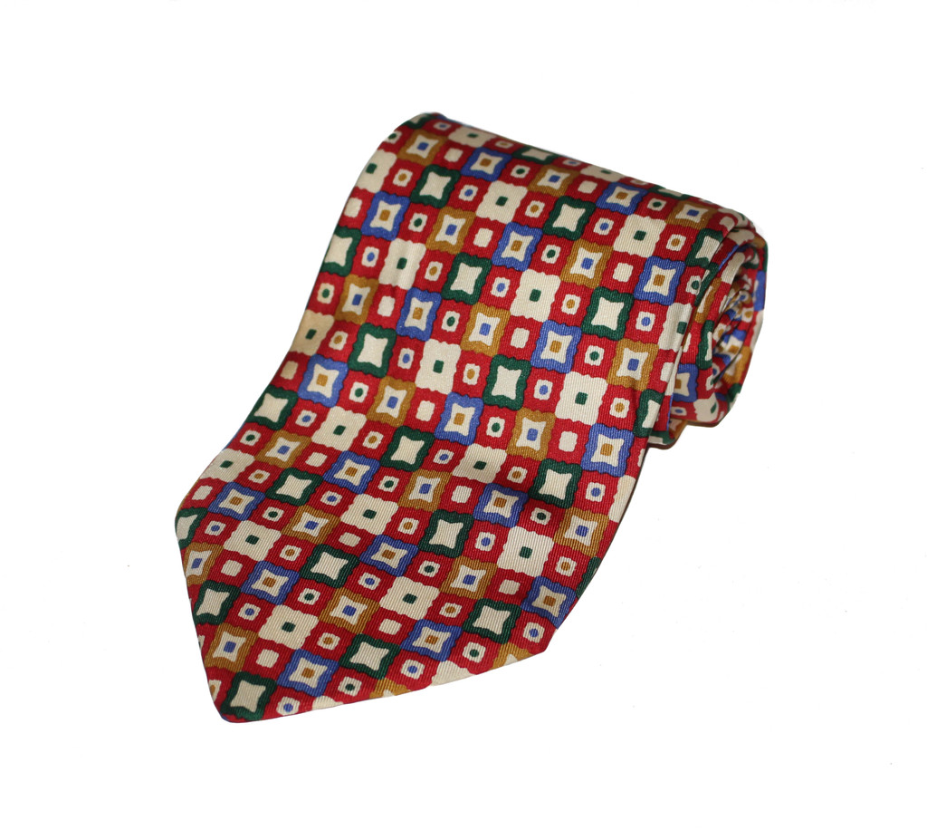 Tina Cosina Silk Colorful Abstract Dimensional Squares & Dots Tie - Vintage Deadstock