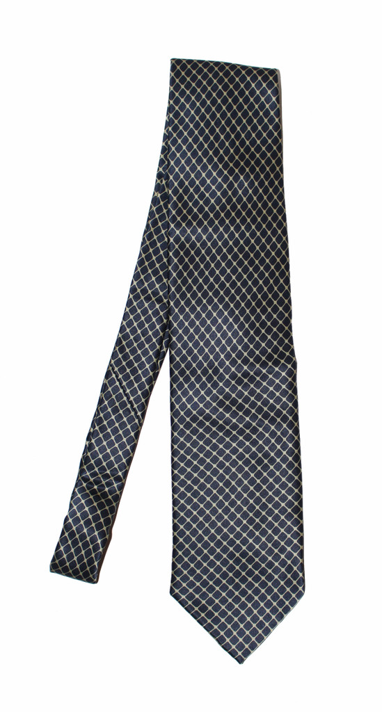 Basile Silk Navy & Silver Diamond Print - Vintage Deadstock