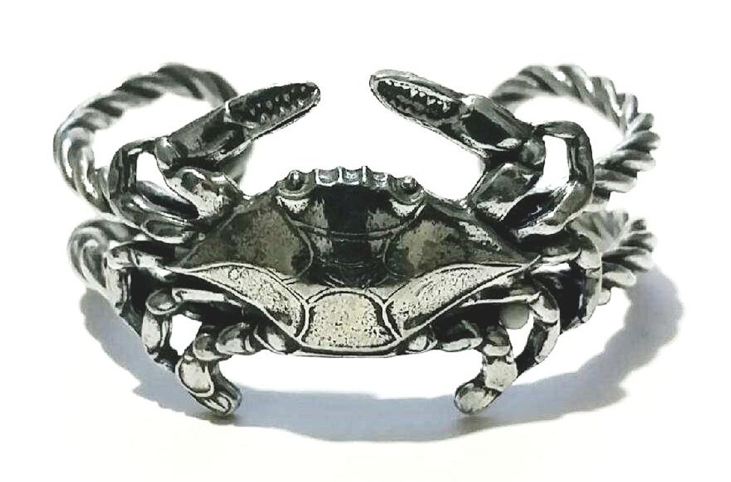 Heavy Crab of Steel with Faux Pearl Bracelet Cuff - Vintage 