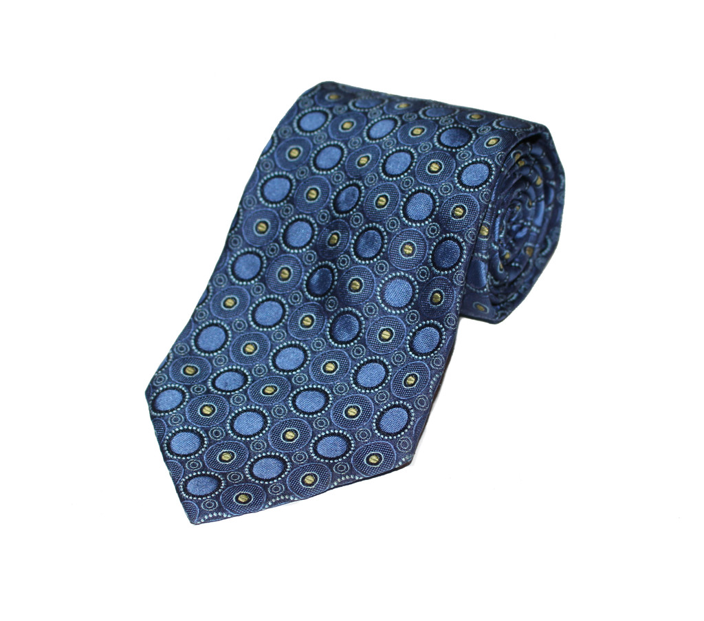 Barneys New York Silk Blue & Yellow Rings Tie - New 
