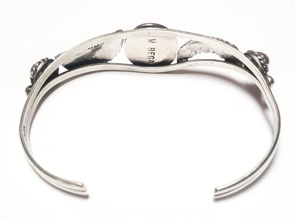 J. W. Begay Sterling Silver Navajo Feather Turquoise Coral Cuff Bracelet - Vintage