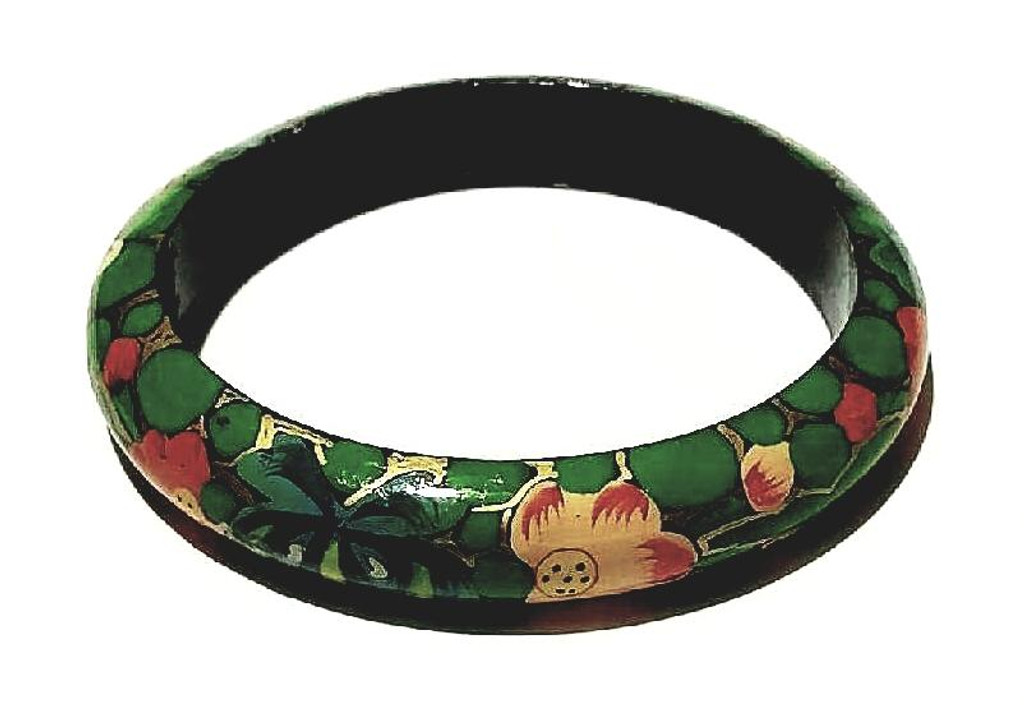 Wooden Bracelet - So Boho Hula Green Bangle - Vintage 