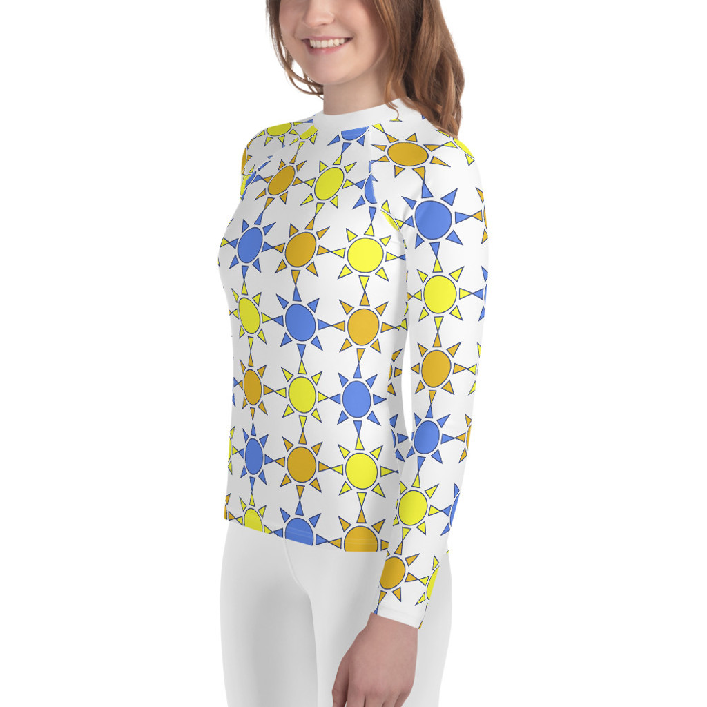 Ann Gertrude "Sunny Skies" Girls Youth Rash Guard - Blue