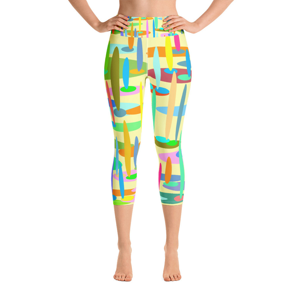 Ann Gertrude "Ponds Paradise" Yoga Capri Legging with Pocket - Yellow