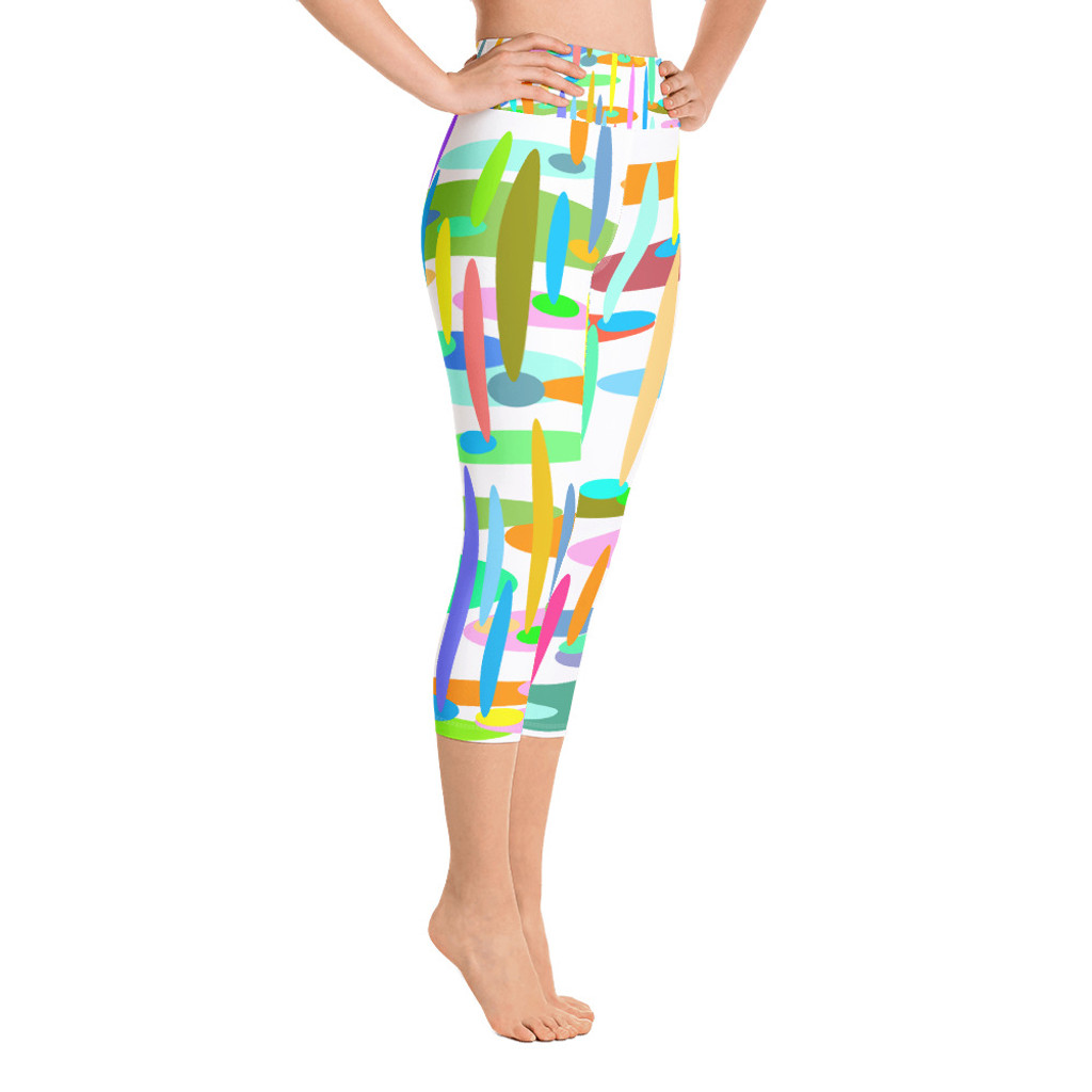 Ann Gertrude "Ponds Paradise" Yoga Capri Legging with Pocket - White
