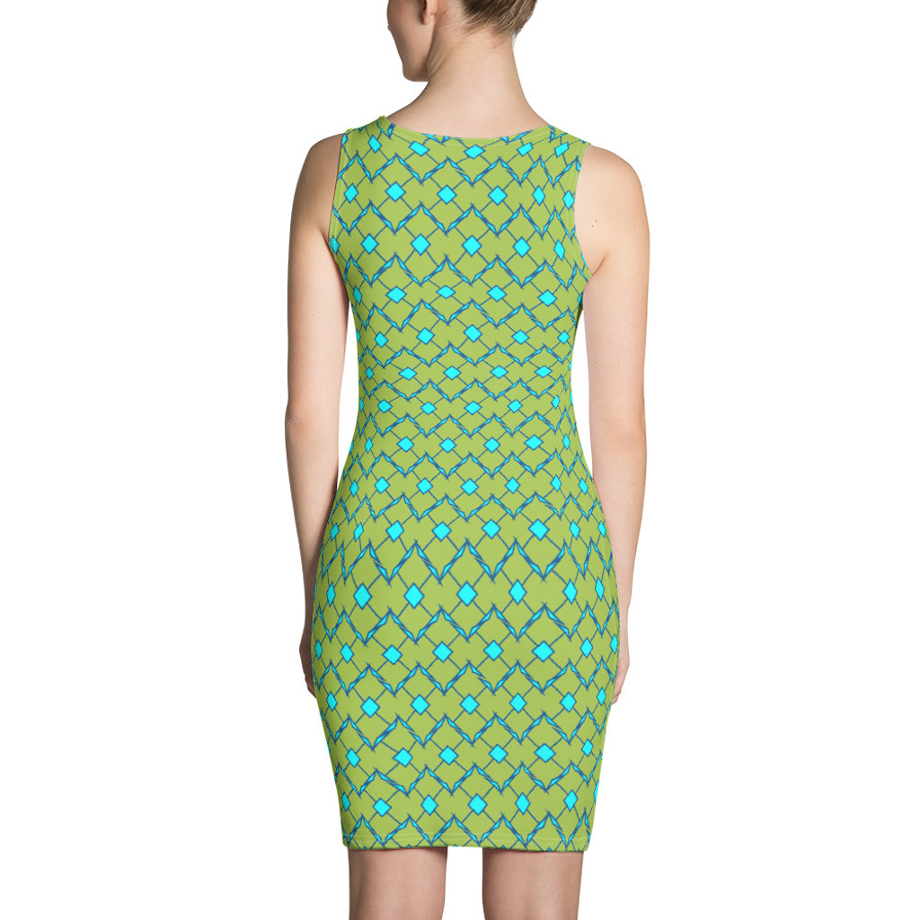 Ann Gertrude No. 44 Bodycon Dress - Lime & Teal