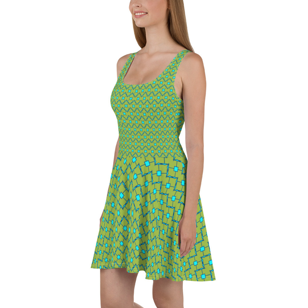 Ann Gertrude No. 44 Skater Dress - Lime & Teal