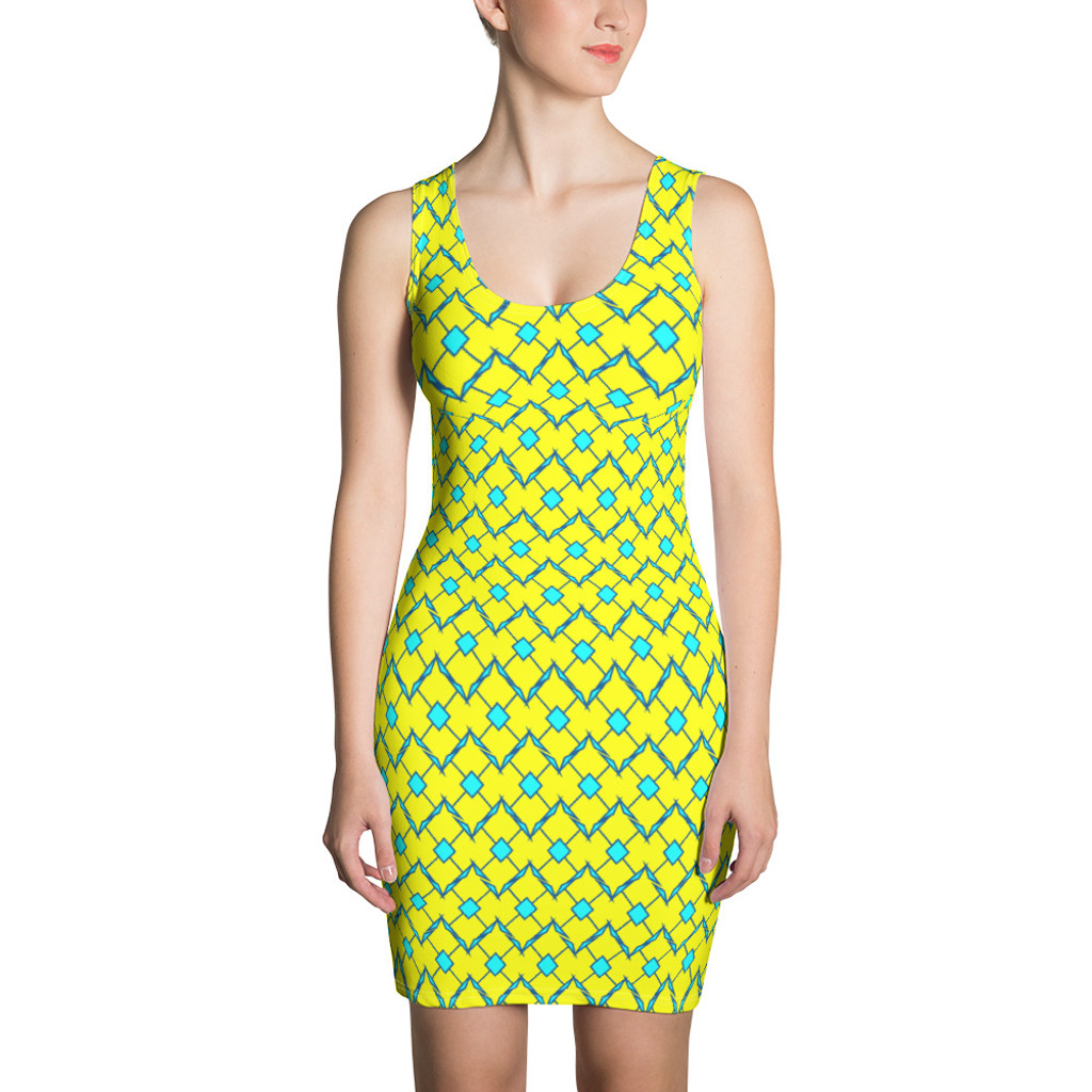 Ann Gertrude No. 44 Bodycon Dress - Yellow & Teal