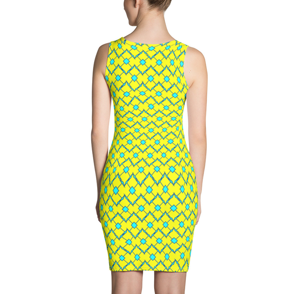 Ann Gertrude No. 44 Bodycon Dress - Yellow & Teal