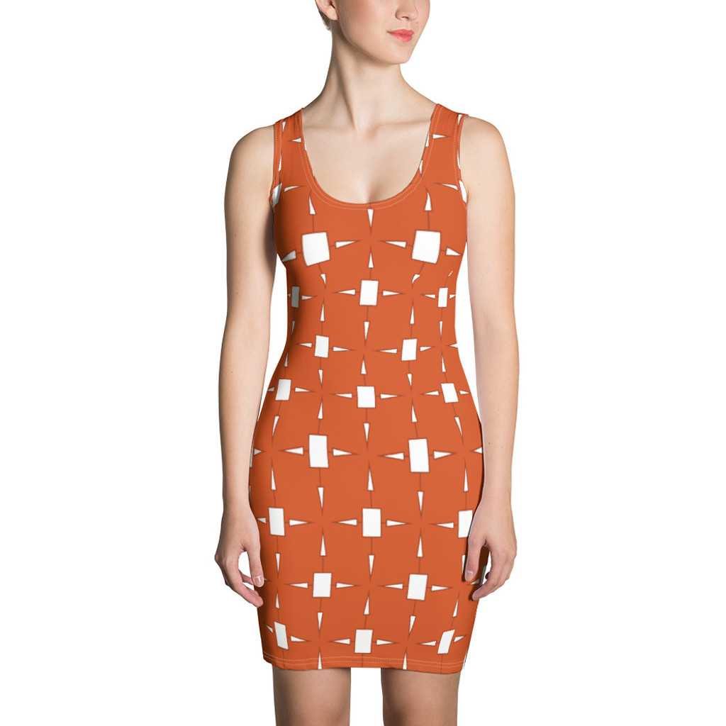 Ann Gertrude No. 45 Bodycon Dress - Burnt Orange & White