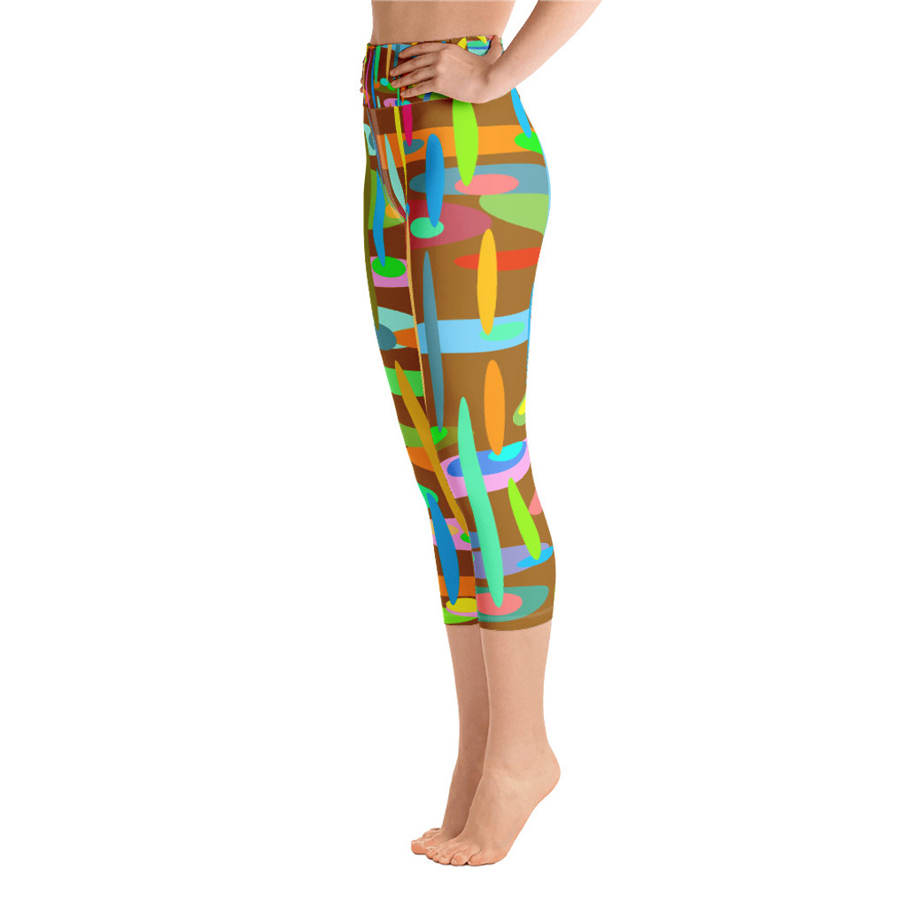 Ann Gertrude "Ponds Paradise" Yoga Capri Legging with Pocket - Brown