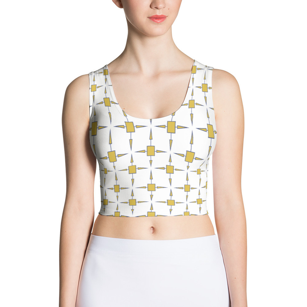 Ann Gertrude No. 45 Sleeveless Crop Top - White & Mustard