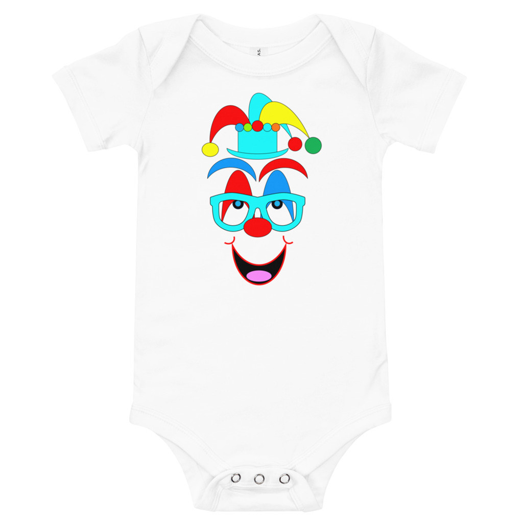 Ann Gertrude Clown Short Sleeve Onesie 3M to 24M (Teal Hat & Glasses)